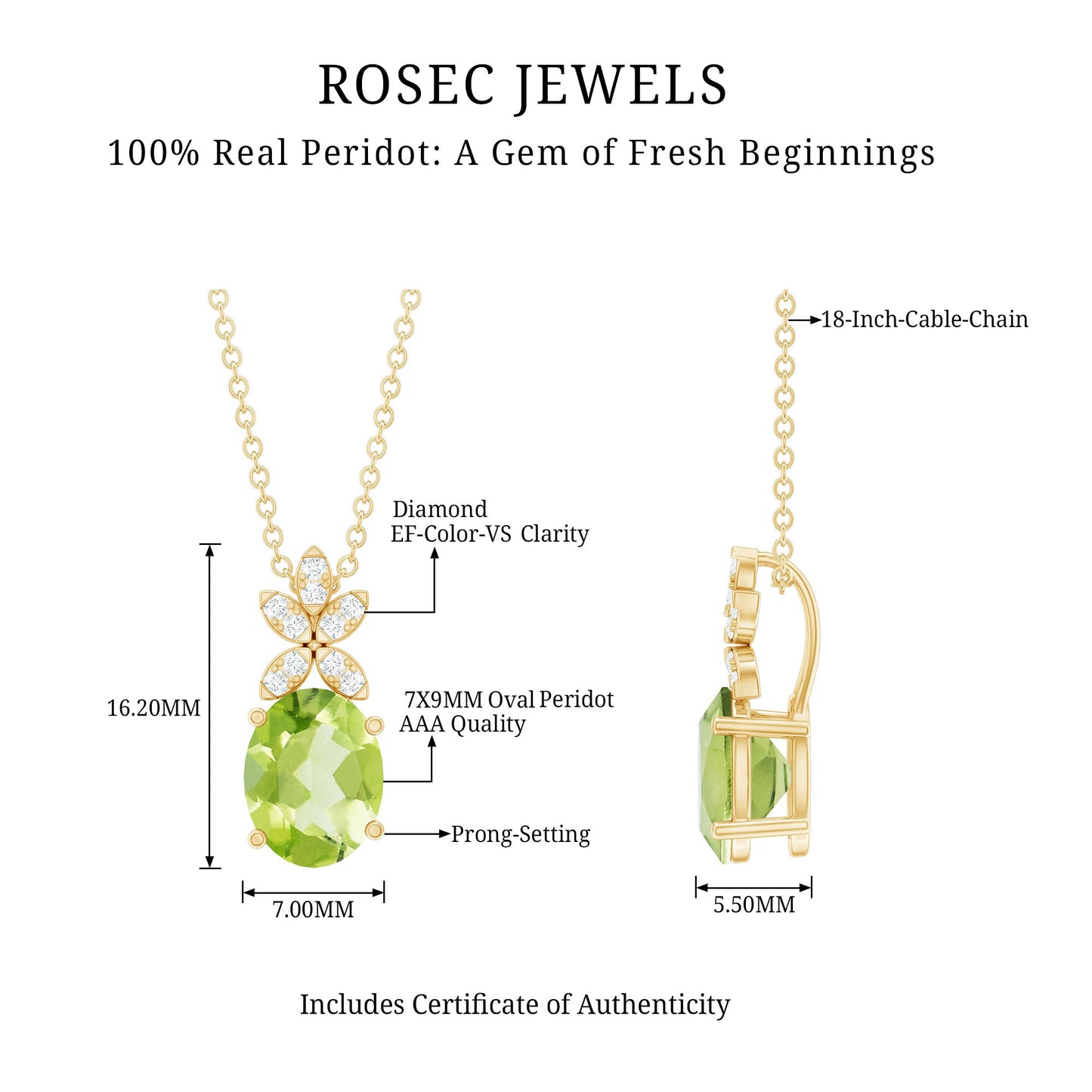 1,7 Karat Oval Peridot Diamant Blumenkette für Damen