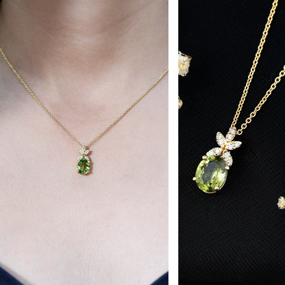 1,7 Karat Oval Peridot Diamant Blumenkette für Damen