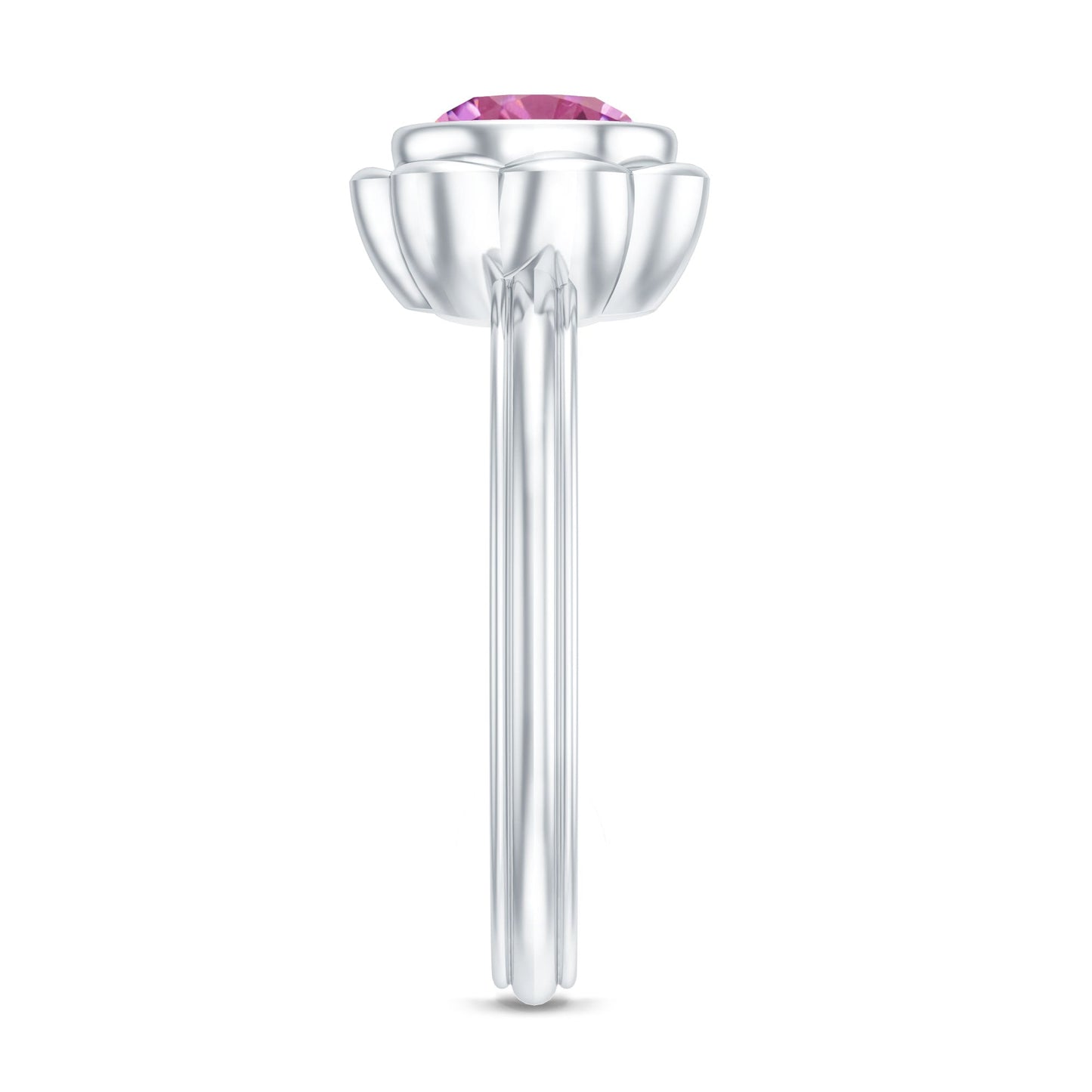 1 Carat Round Pink Tourmaline Flower Engagement Ring
