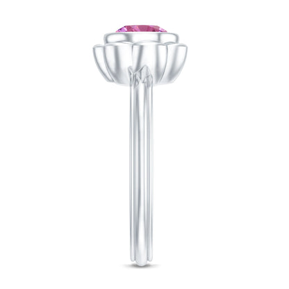 1 Carat Round Pink Tourmaline Flower Engagement Ring