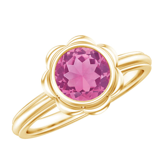 1 Carat Round Pink Tourmaline Flower Engagement Ring — photo 1 of 10