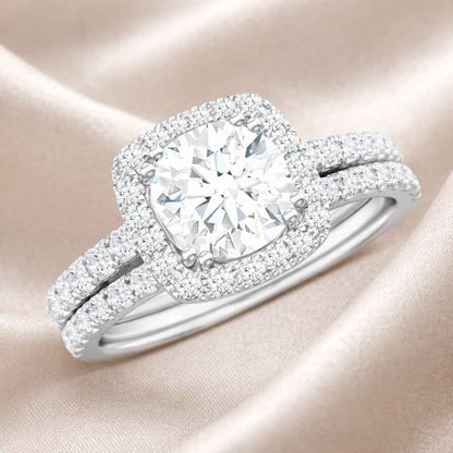 The Radiant Cushion: 3 Carat Moissanite Halo Bridal Set