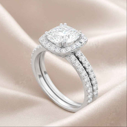 The Radiant Cushion: 3 Carat Moissanite Halo Bridal Set