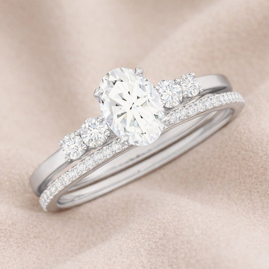 The Starlit Promise: 1.4ct Oval Moissanite Bridal Ring Set