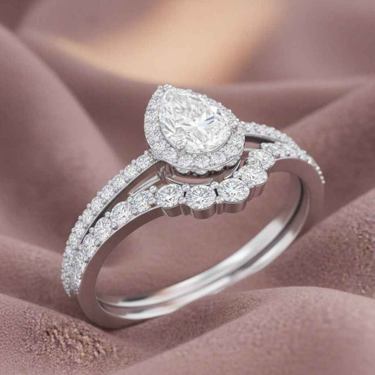 The Radiant Teardrop: 1.4ct Pear Moissanite Bridal Ring Set