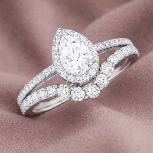 The Radiant Teardrop: 1.4ct Pear Moissanite Bridal Ring Set