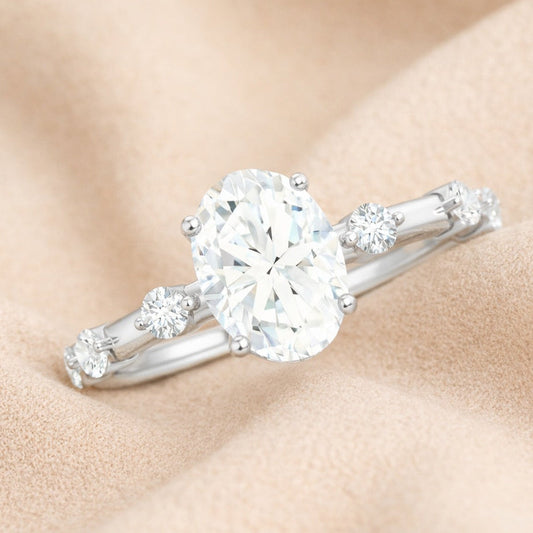 The Luminous Orbit: 1.2ct Oval Moissanite Accent Promise Ring