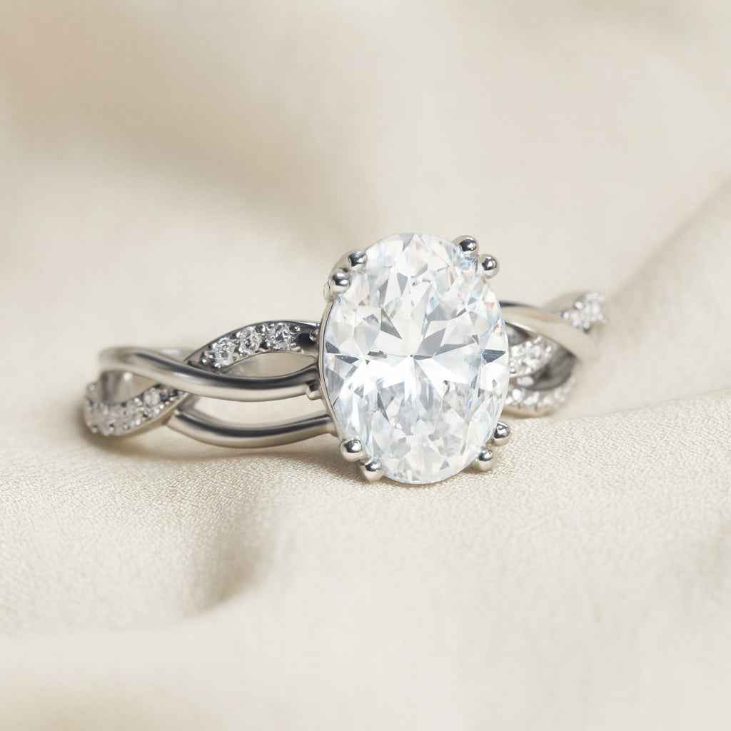 The Interwoven Romance: 1.20ct Oval Moissanite Twist Engagement Ring