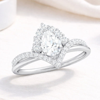 The Regal Teardrop: 1.56ct Pear Moissanite Crown Engagement Ring