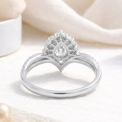 The Regal Teardrop: 1.56ct Pear Moissanite Crown Engagement Ring