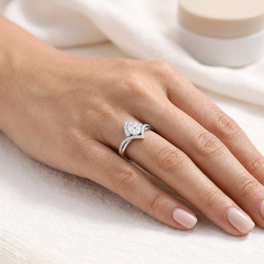 The Regal Teardrop: 1.56ct Pear Moissanite Crown Engagement Ring
