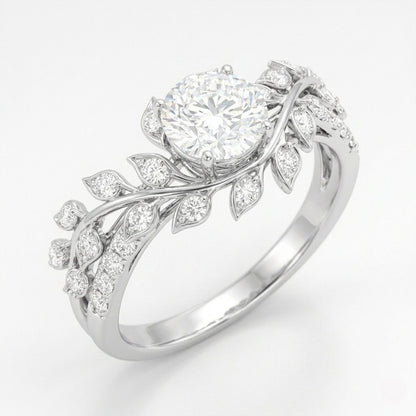 The Enchanted Vine: 2.20ct Round Moissanite Nature-Inspired Ring