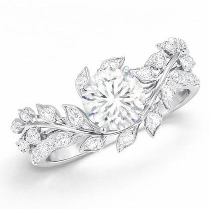 The Enchanted Vine: 2.20ct Round Moissanite Nature-Inspired Ring