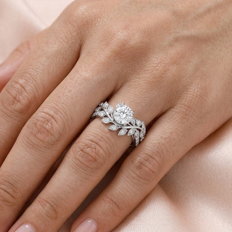 The Enchanted Vine: 2.20ct Round Moissanite Nature-Inspired Ring