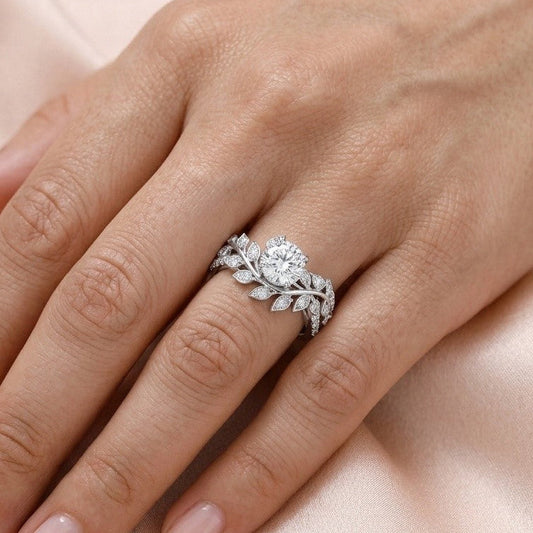 The Enchanted Vine: 2.20ct Round Moissanite Nature-Inspired Ring