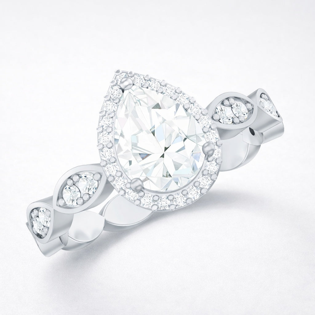The Vintage Teardrop: 1.70ct Pear Moissanite Halo Engagement Ring