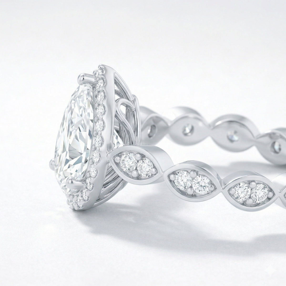 The Vintage Teardrop: 1.70ct Pear Moissanite Halo Engagement Ring