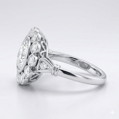 The Art Deco Bezel: 1.79ct Moissanite Vintage Halo Engagement Ring