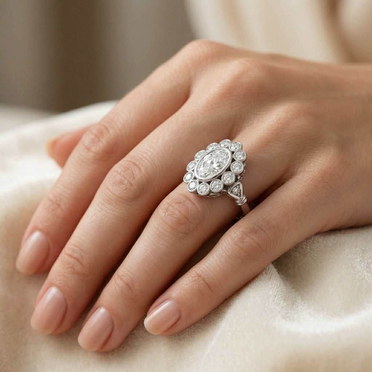 The Art Deco Bezel: 1.79ct Moissanite Vintage Halo Engagement Ring