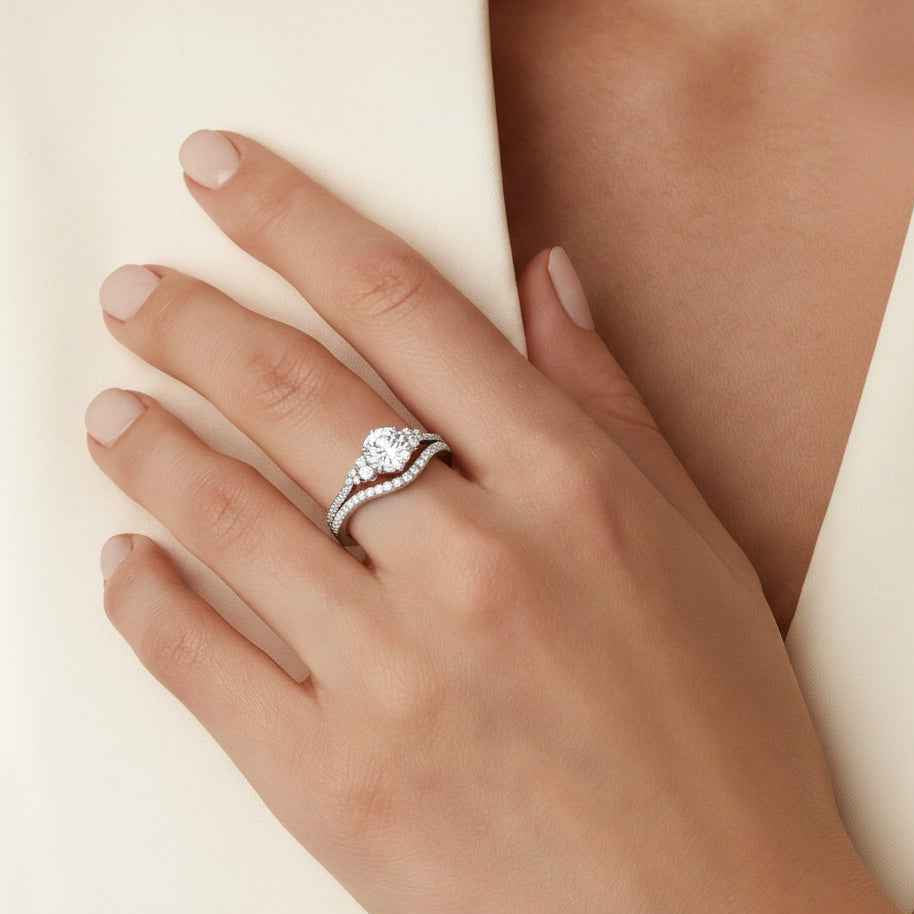 The Starlight Arch: 1.30ct Moissanite Cluster Bridal Ring Set