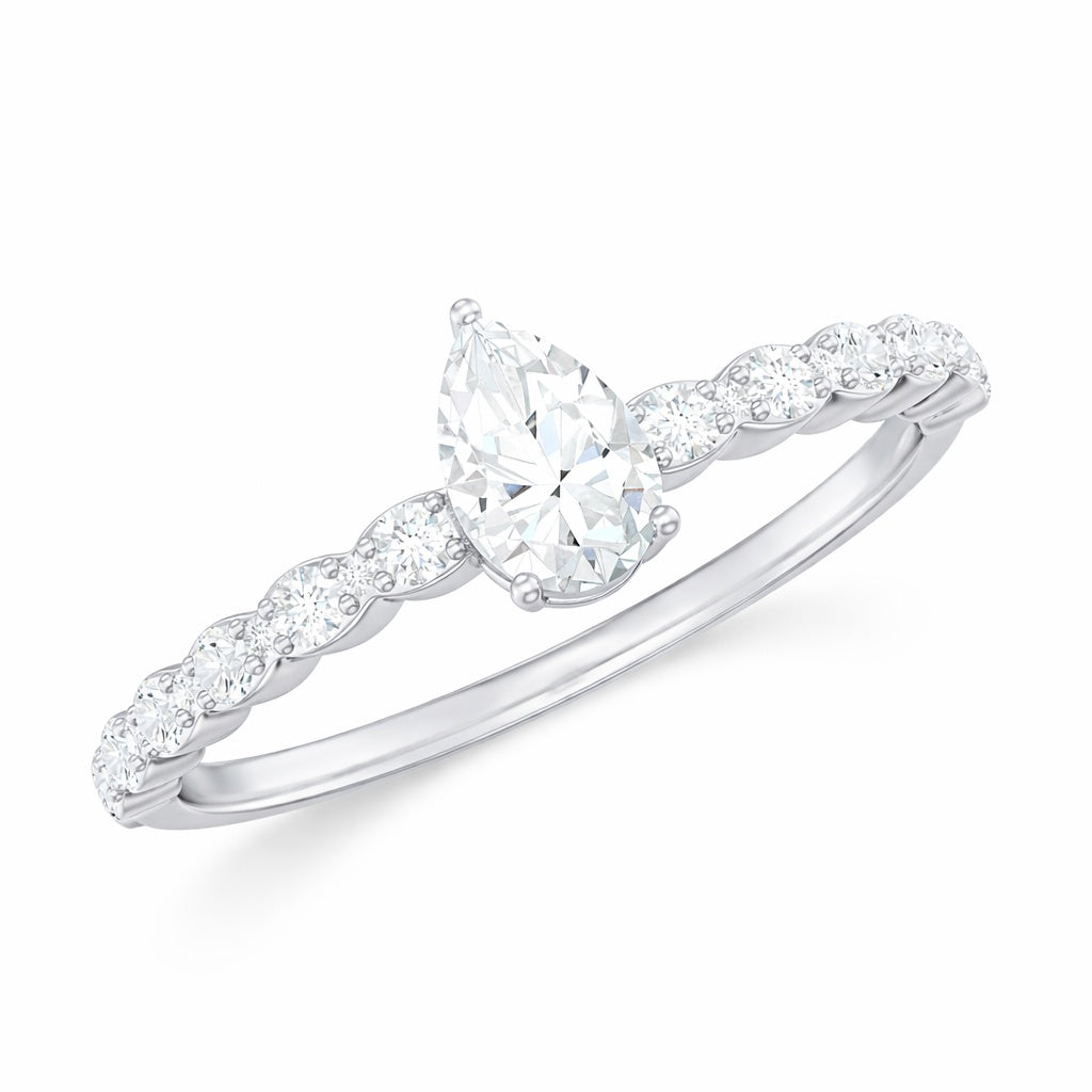The Scalloped Teardrop: 1.15ct Pear Moissanite Engagement Ring