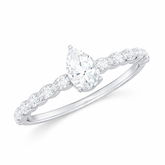 The Scalloped Teardrop: 1.15ct Pear Moissanite Engagement Ring