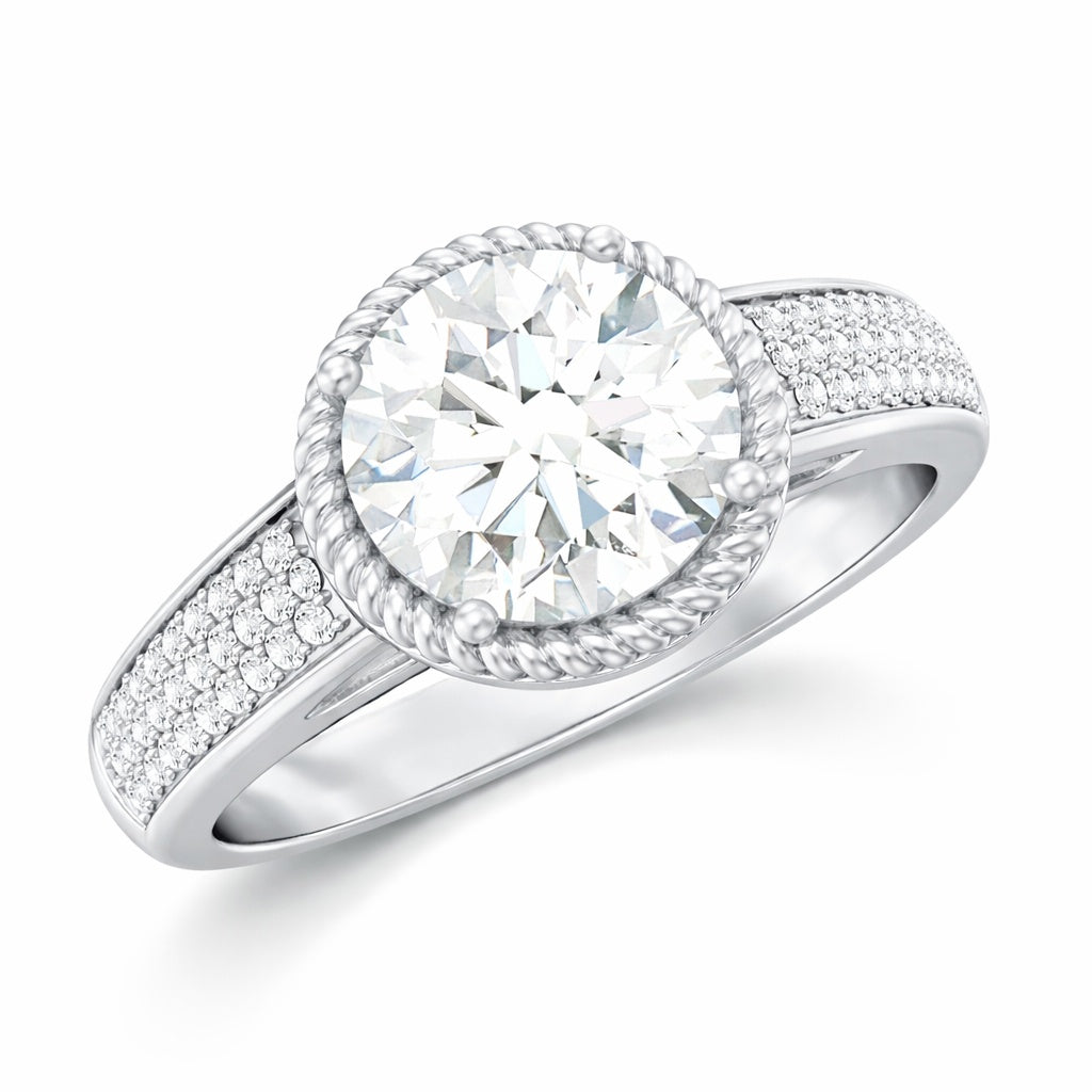 The Braided Elegance: 1.50ct Round Moissanite Rope Halo Ring