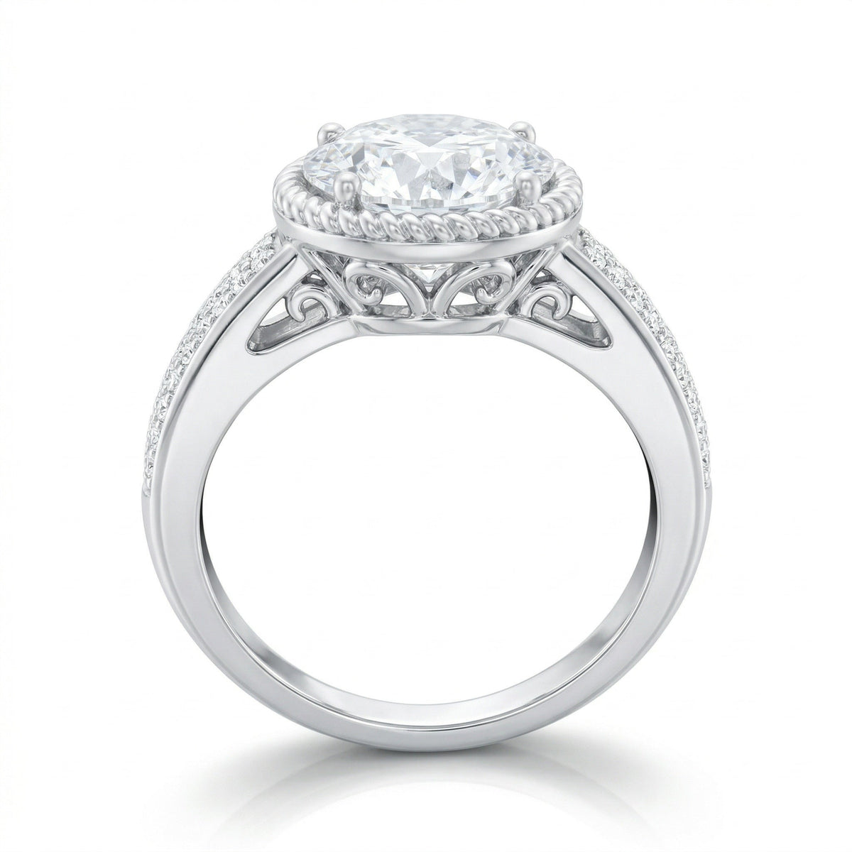The Braided Elegance: 1.50ct Round Moissanite Rope Halo Ring