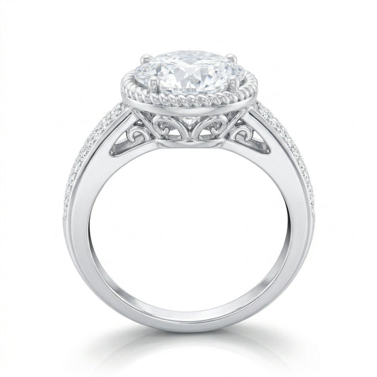 The Braided Elegance: 1.50ct Round Moissanite Rope Halo Ring