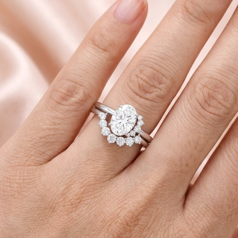 The Celestial Crown: 1.90ct Oval Moissanite Sunburst Bridal Set