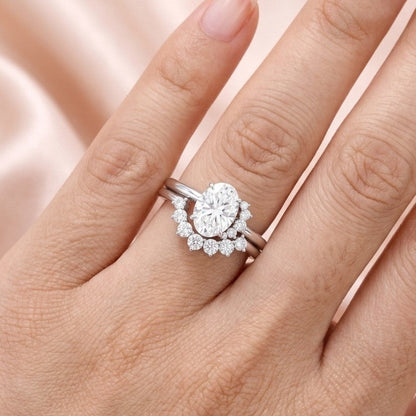 The Celestial Crown: 1.90ct Oval Moissanite Sunburst Bridal Set