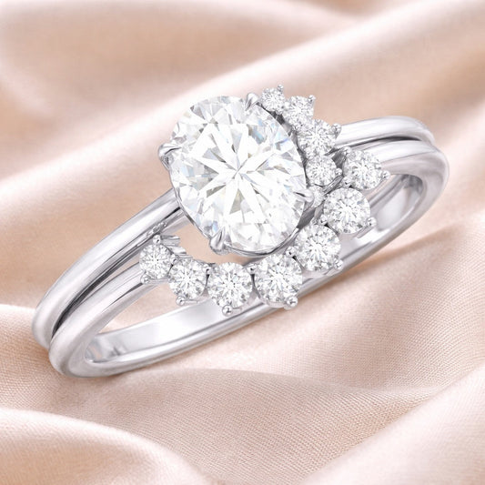 The Celestial Crown: 1.90ct Oval Moissanite Sunburst Bridal Set