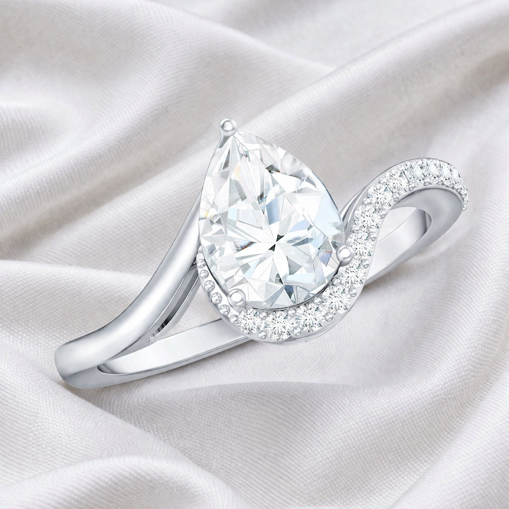 The Sweeping Teardrop: 1.47ct Pear Moissanite Bypass Engagement Ring