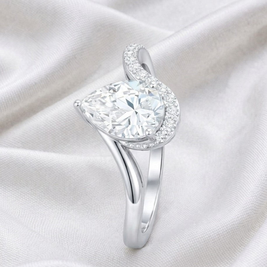 The Sweeping Teardrop: 1.47ct Pear Moissanite Bypass Engagement Ring