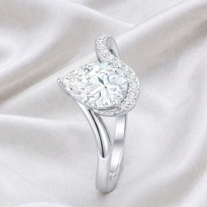 The Sweeping Teardrop: 1.47ct Pear Moissanite Bypass Engagement Ring