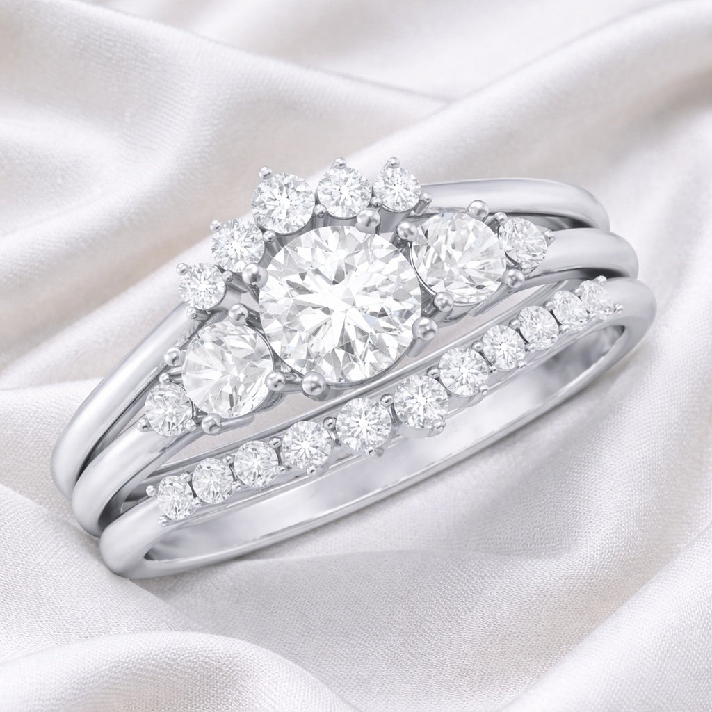 The Majestic Trio: 1.35ct Round Moissanite 3-Piece Bridal Set
