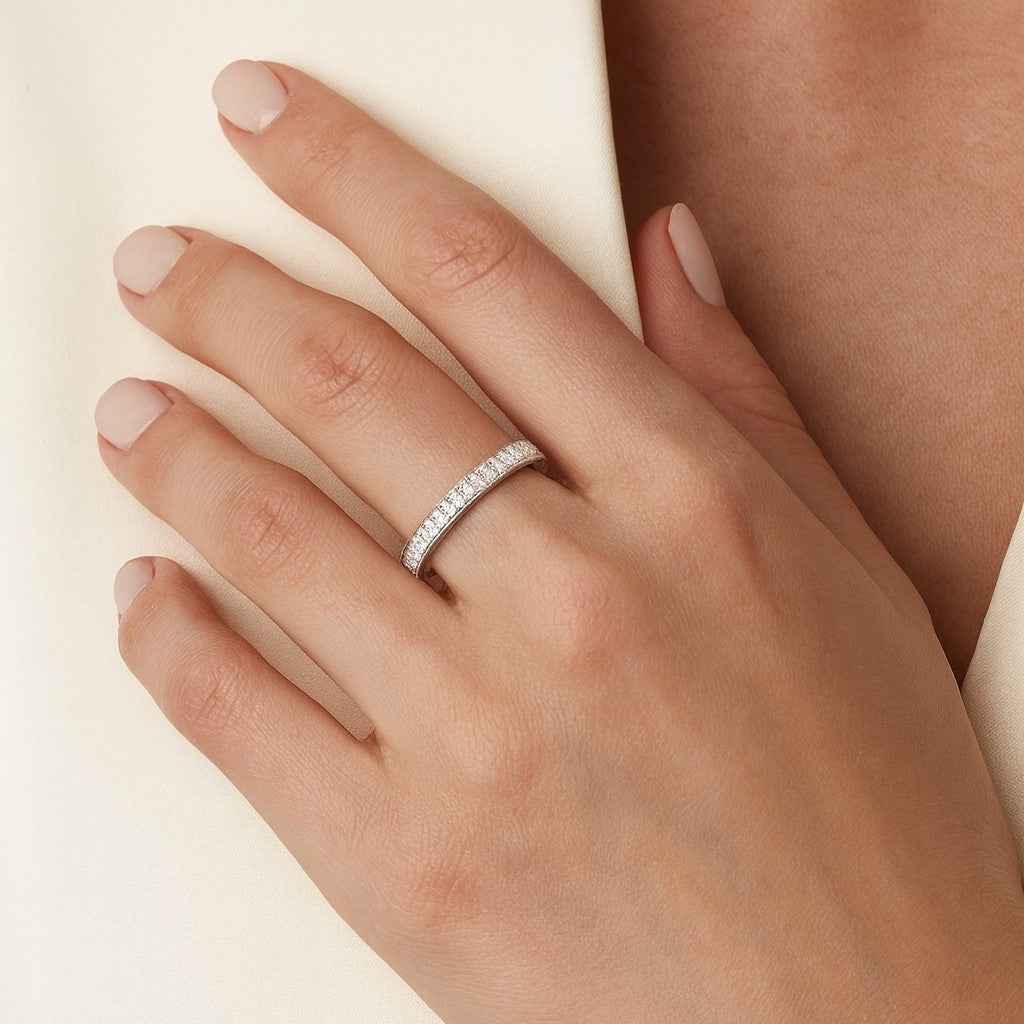 The Eternal Glow: 0.46ct Moissanite Pavé Half-Eternity Band