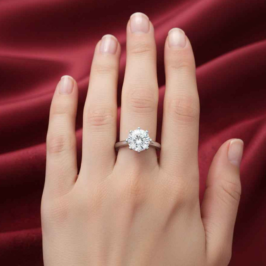 The Classic Radiance: 0.8ct Round Moissanite Solitaire Ring