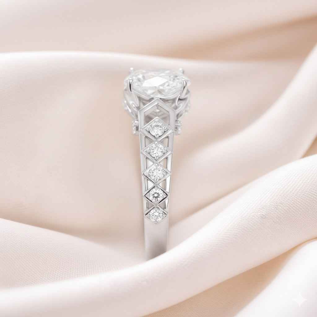 The Geometric Pear: Art Deco Inspired Moissanite Statement Ring
