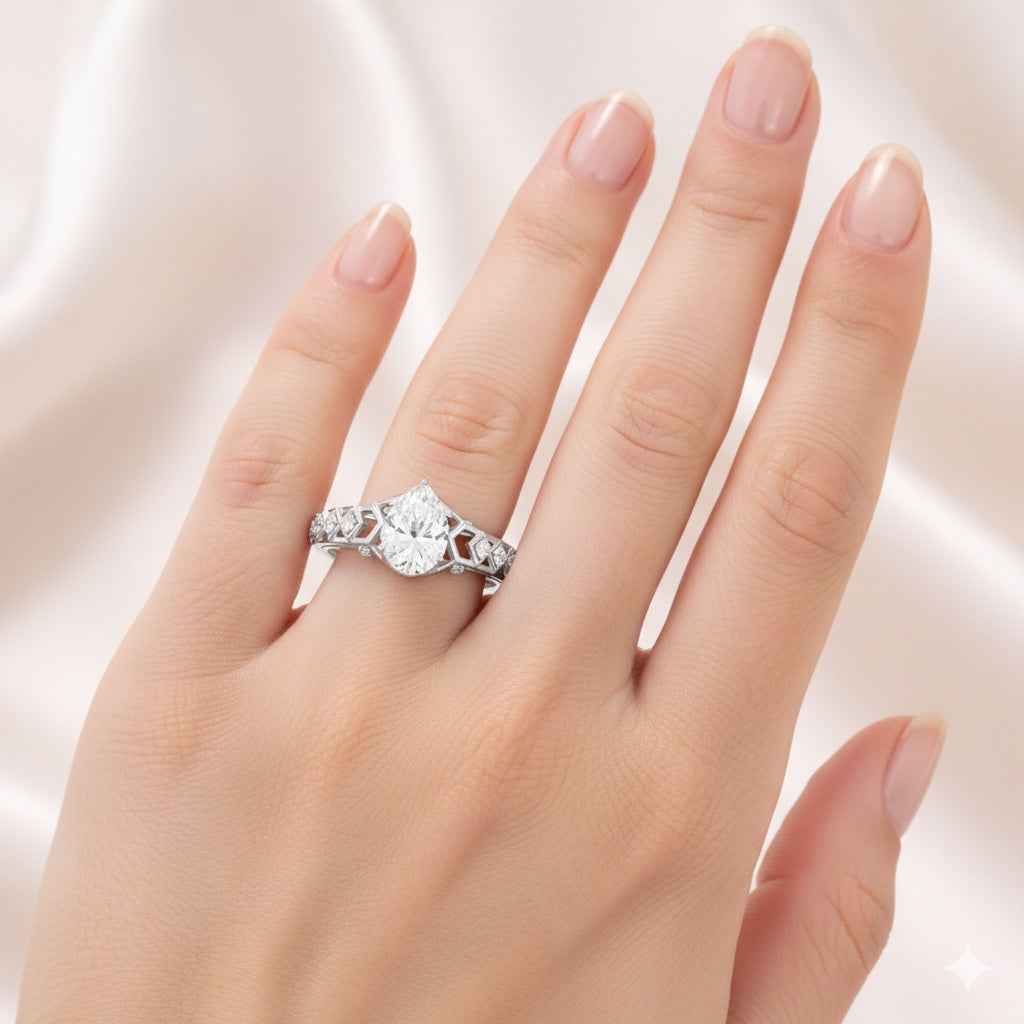 The Geometric Pear: Art Deco Inspired Moissanite Statement Ring
