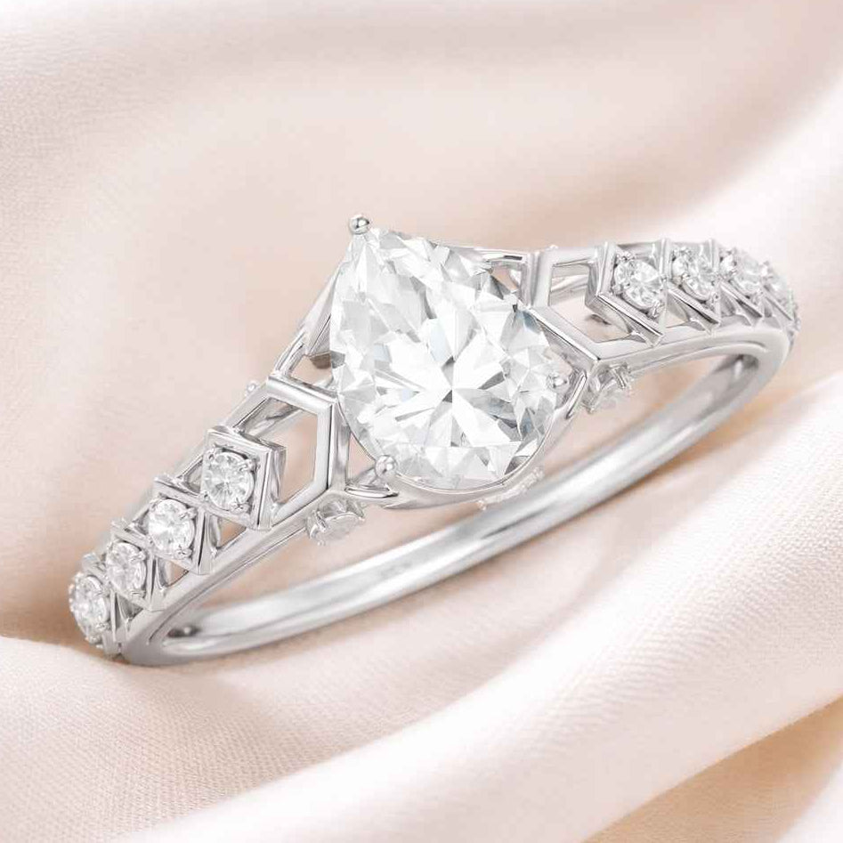 The Geometric Pear: Art Deco Inspired Moissanite Statement Ring