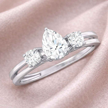 The Radiant Trilogy Pear: 1.2ct Moissanite Three-Stone Bridal Ring