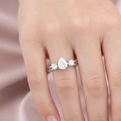 The Radiant Trilogy Pear: 1.2ct Moissanite Three-Stone Bridal Ring