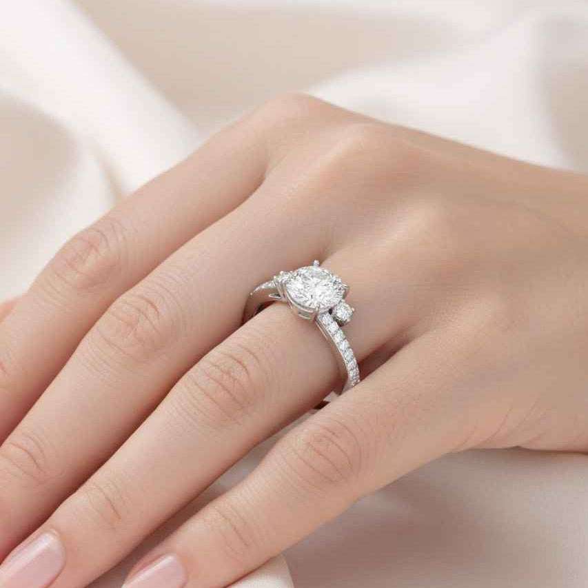 The Celestial Solitaire: 1ct Round Moissanite Accent Ring