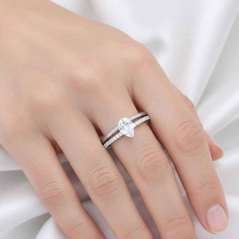 The Graceful Pear: 1.1ct Moissanite Pavé Engagement Ring