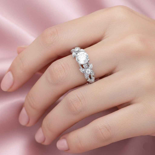 The Garden Solitaire: 1ct Moissanite Floral Vine Ring
