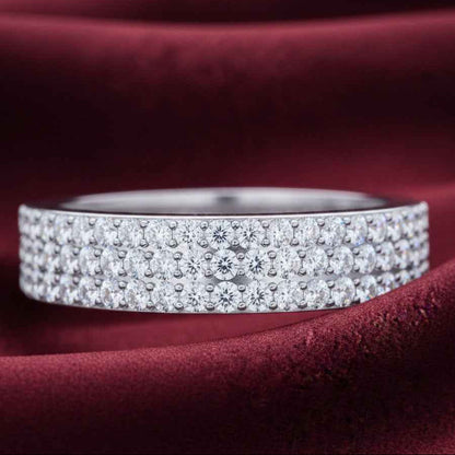 The Luminous Cascade: 1.5ct Triple-Row Moissanite Eternity Band