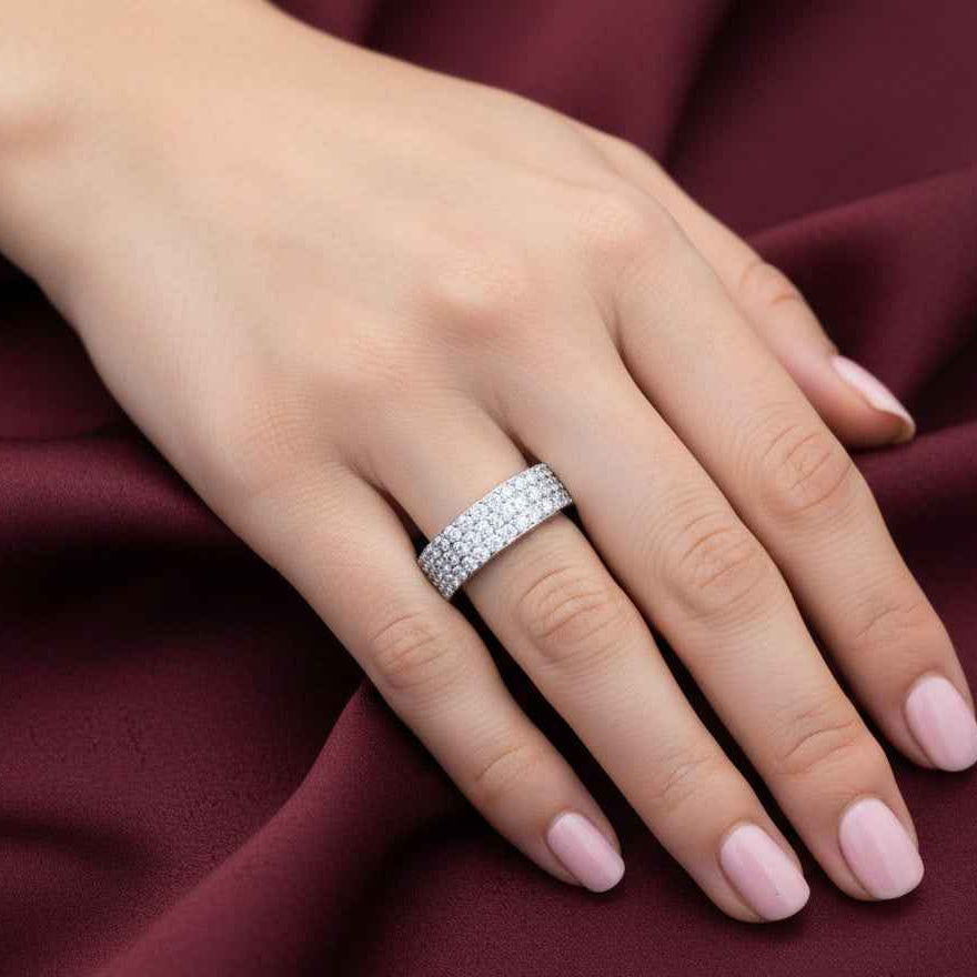 The Luminous Cascade: 1.5ct Triple-Row Moissanite Eternity Band