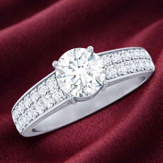 The Radiant Aura: 1.2ct Round Moissanite Multi-Row Engagement Ring