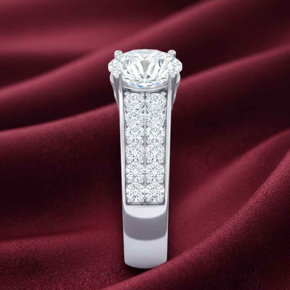 The Radiant Aura: 1.2ct Round Moissanite Multi-Row Engagement Ring